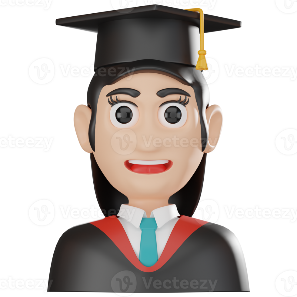 3D Render Graduate Student Woman Avatar for Academic Icon for Education Illustration png