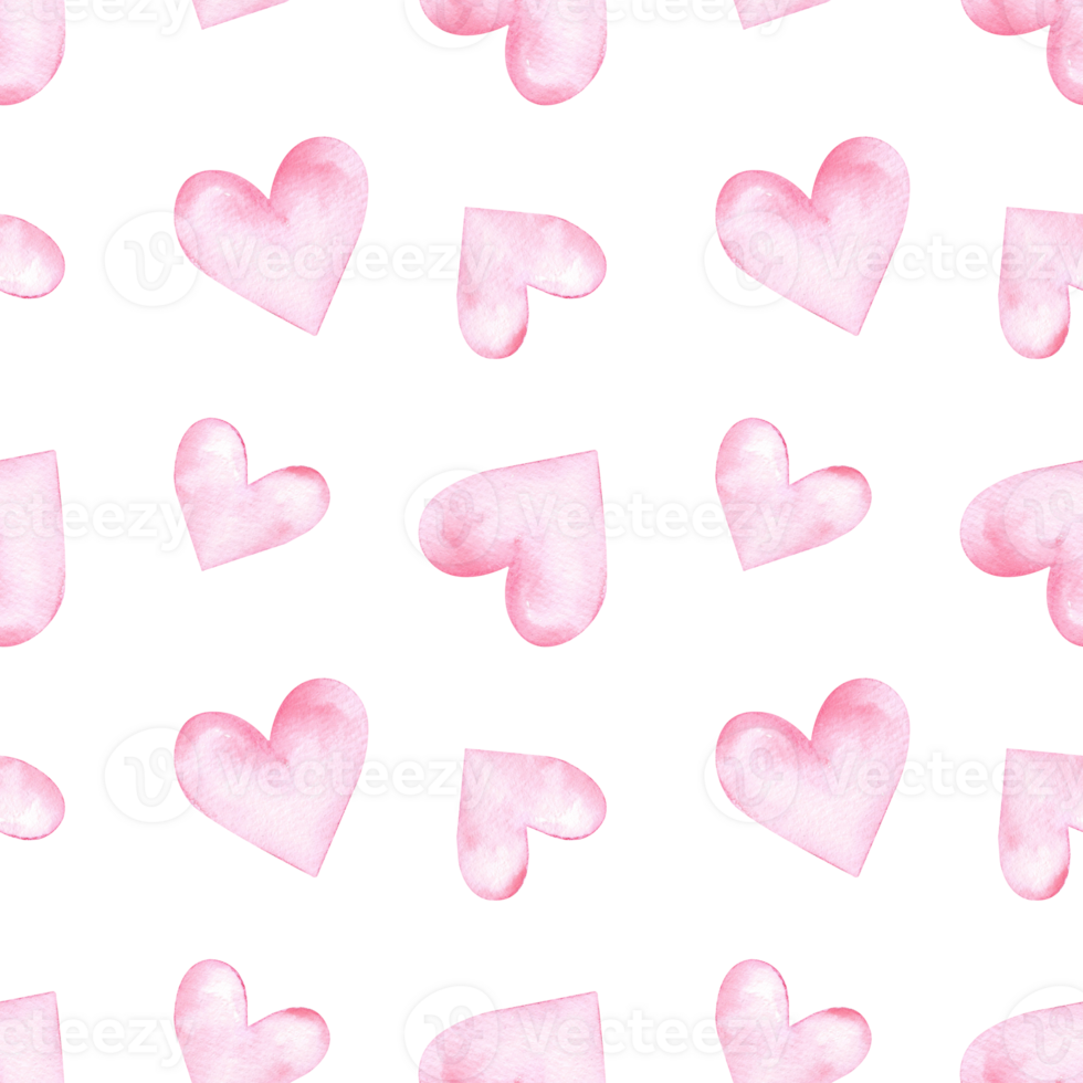 Seamless pattern with pink hearts. Watercolor hand drawn print. Festive background for Valentine's Day, cute romantic pattern. Postcard, wallpaper, wrapping paper, textile. png