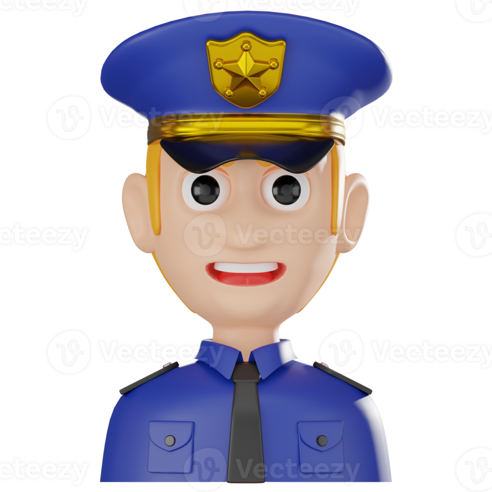 3D Render Police Avatar with Badge and Cop Cap Illustration png