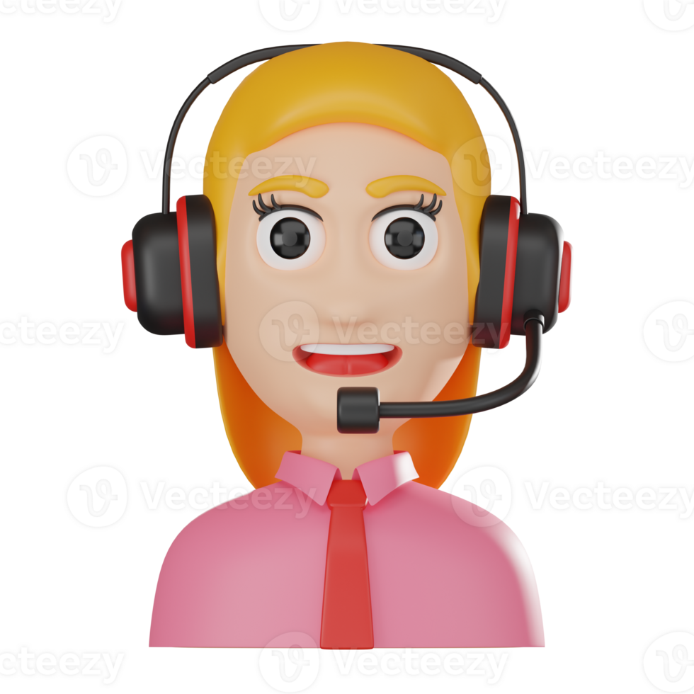 3D Render Call Operator Woman Avatar for Customer Support Illustration png