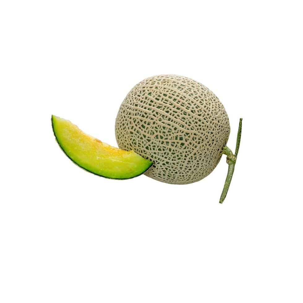 View of delicious and healthy cantaloupe melon on white background photo