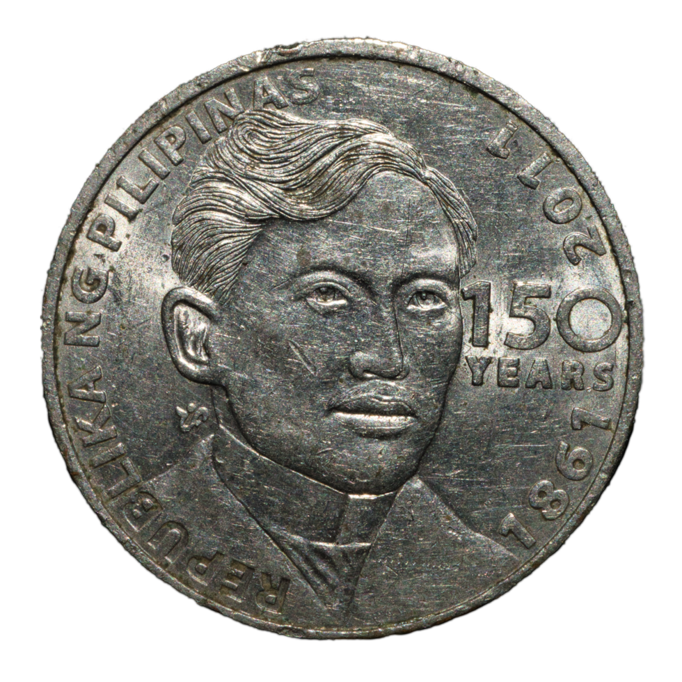 front of 1 peso commemorative coin of jose rizal 150 years png