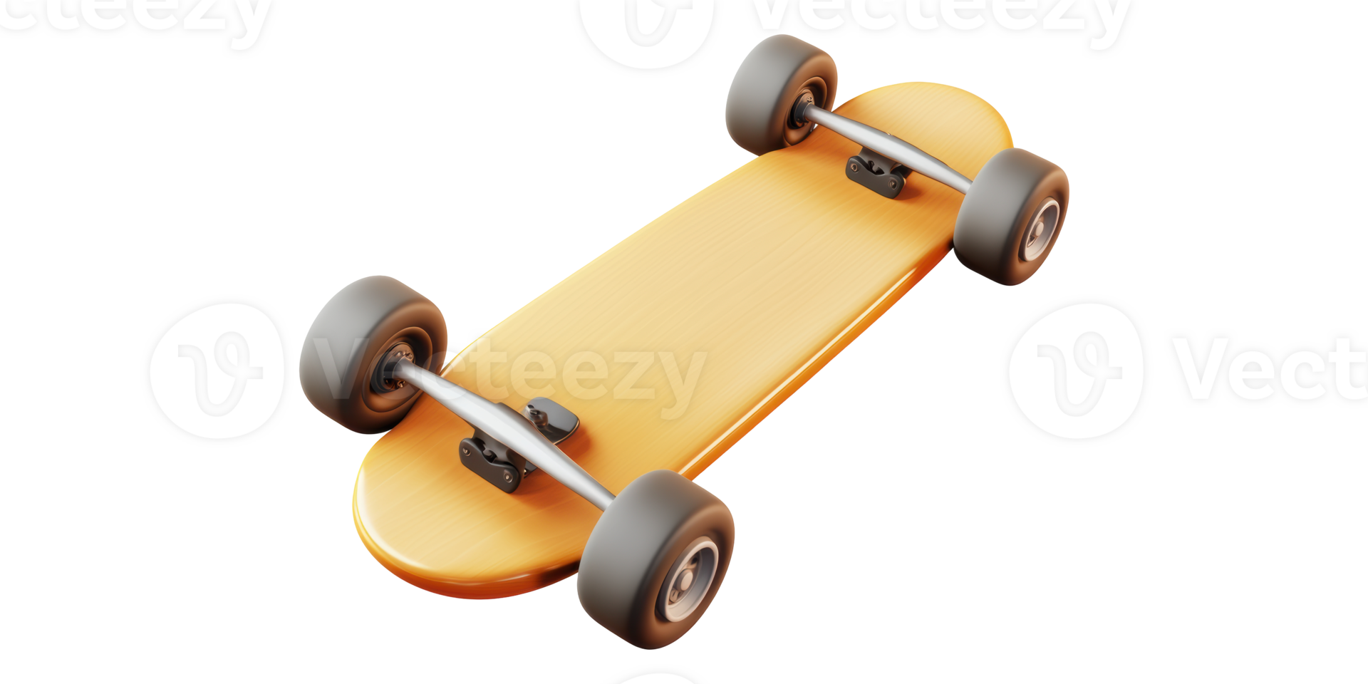 Yellow Skateboard With Black Wheels Isolated on Transparent Background. png