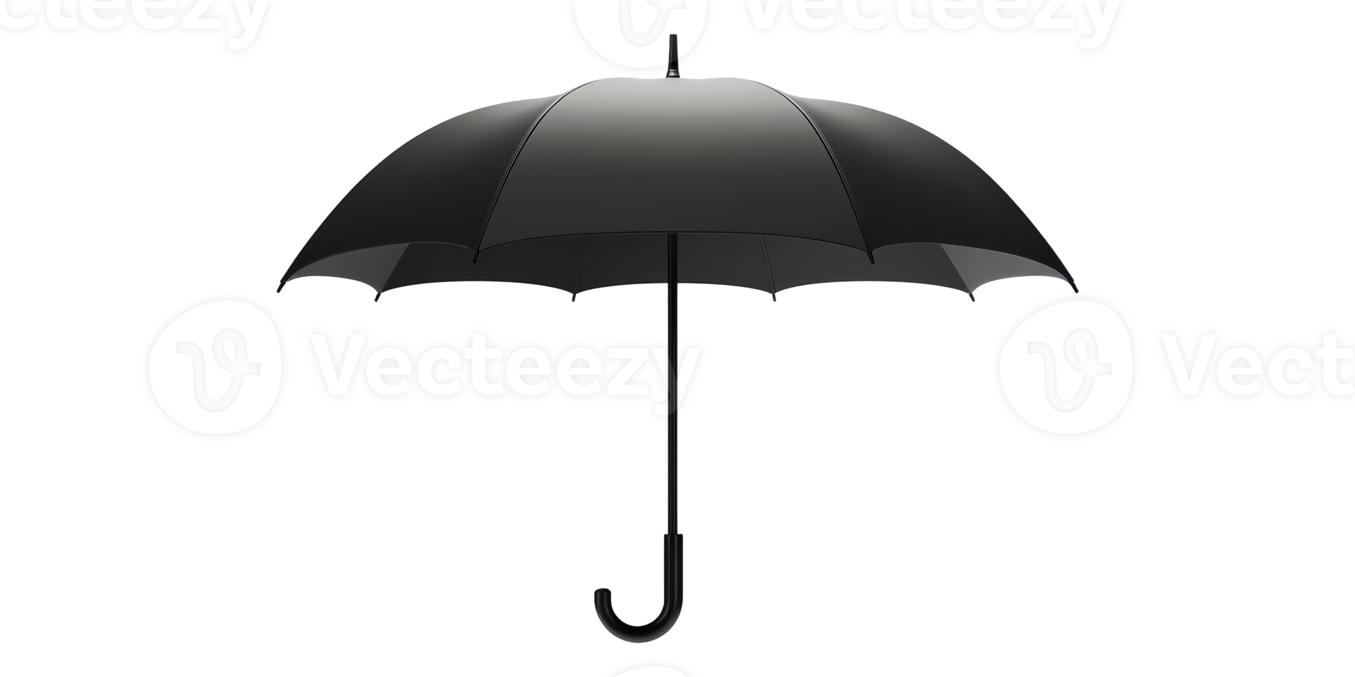Black 3D Umbrella With Curved Handle Isolated on Transparent Background. png