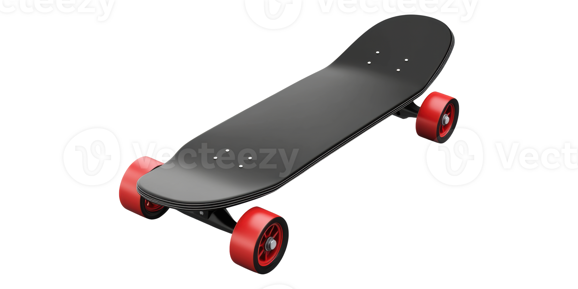 Black 3D Skateboard With Red Wheels Isolated on Transparent Background. png