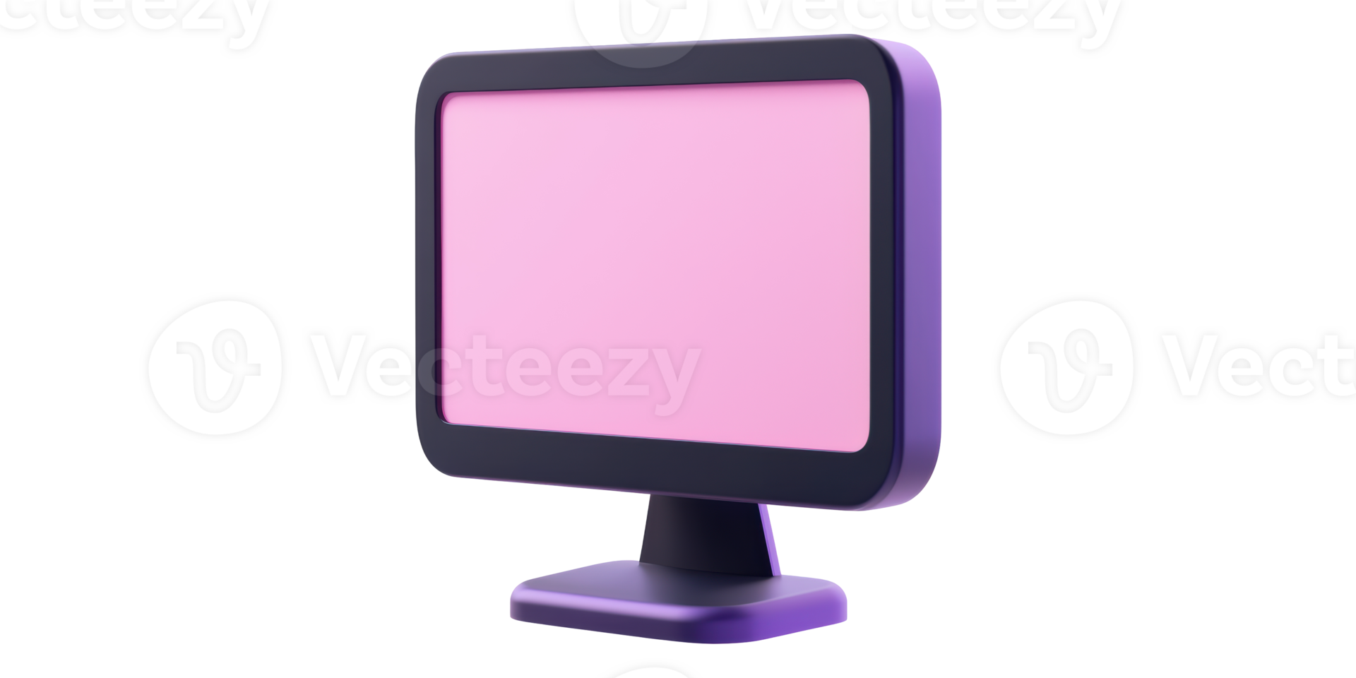 Compact Desktop Monitor With Purple Screen Isolated on Transparent Background. png