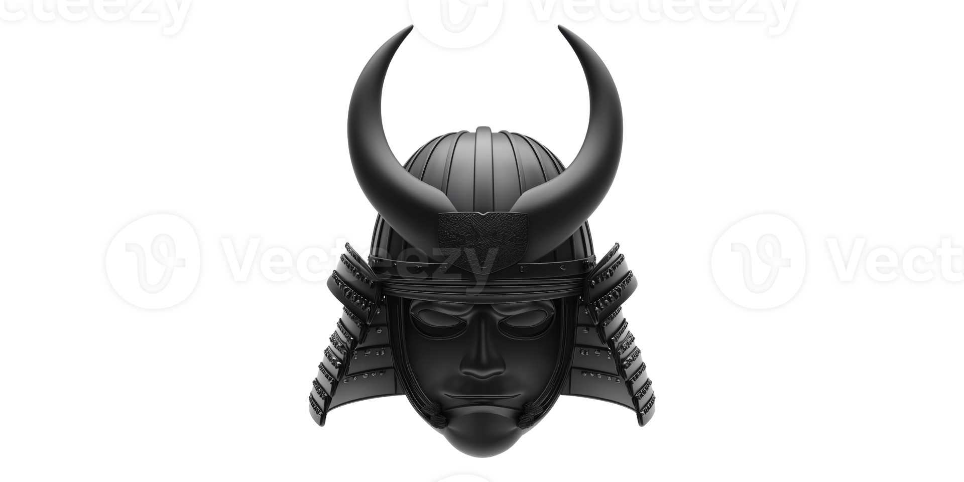 Black Samurai Helmet With Horns Isolated on Transparent Background. png