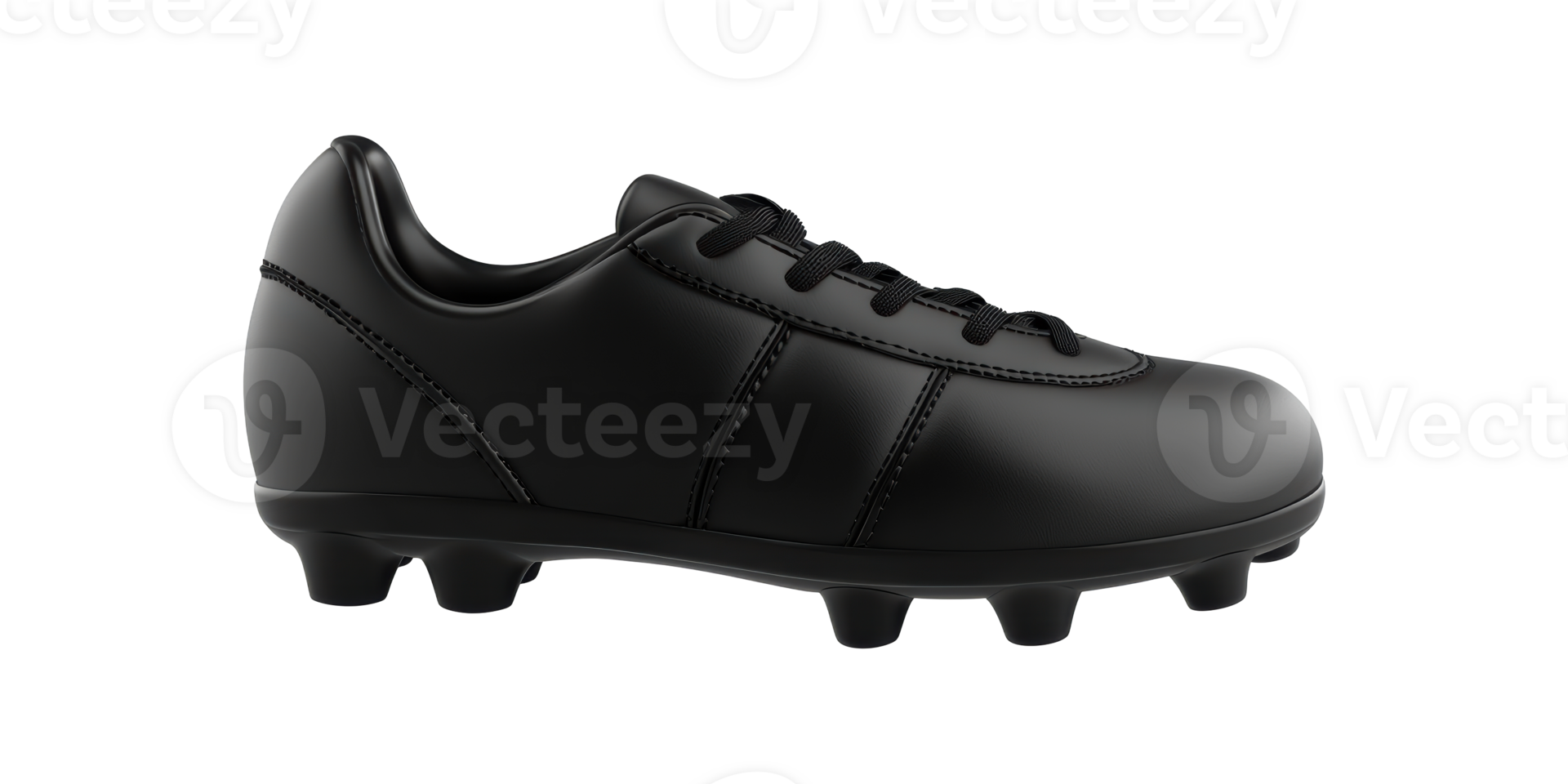 Black 3D Soccer Cleats With Studded Soles Isolated on Transparent Background. png