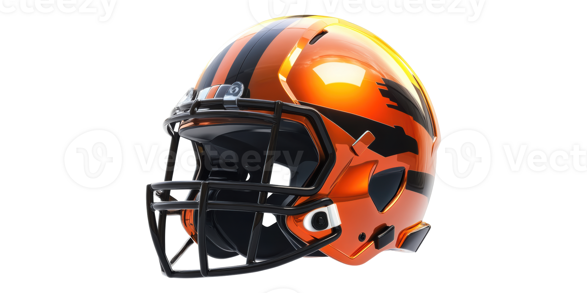 Orange Football Helmet With Black Stripes Isolated on Transparent Background. png