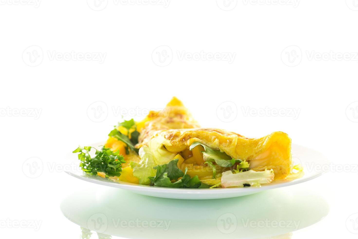 egg roll with sweet pepper and salad, isolated on white background photo
