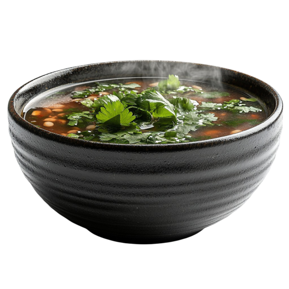 soup with vegetables and herbs on a transparent background png