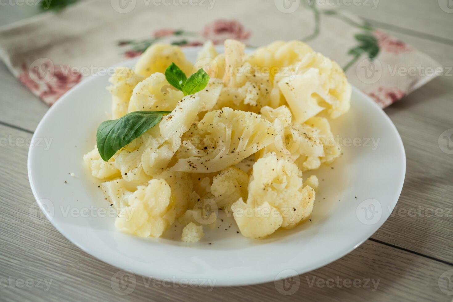Diet cauliflower steamed with spices photo