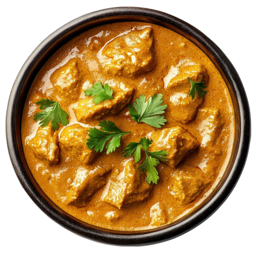 chicken curry in a bowl with parsley on a transparent background png