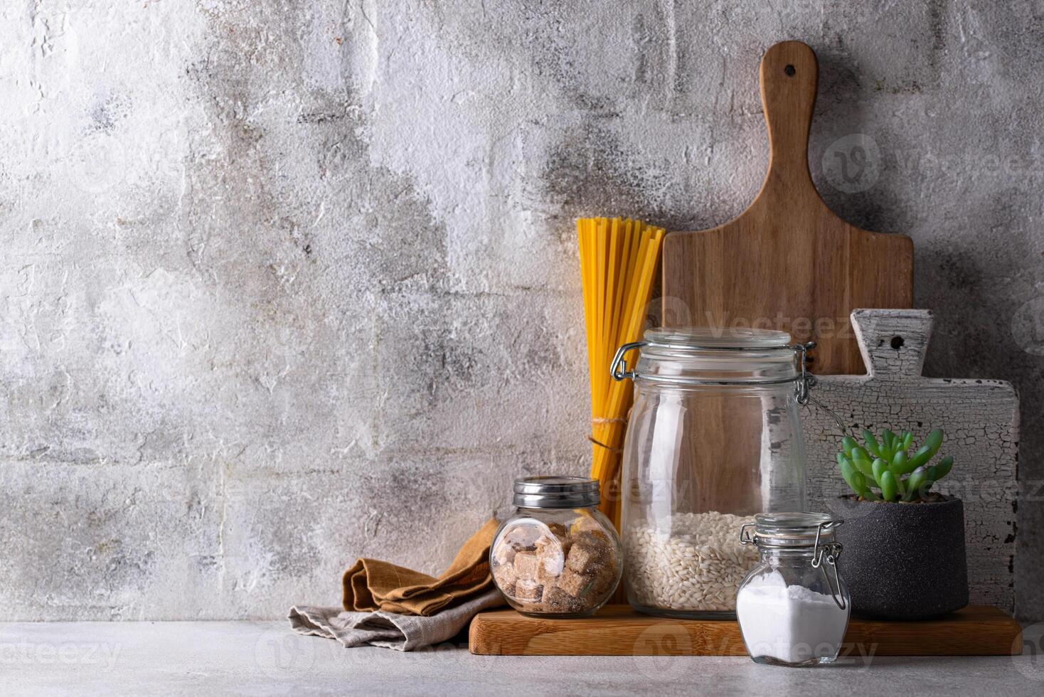 Kitchen counter top with cutting board photo