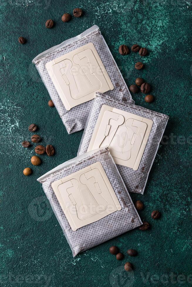 Close-up of drip coffee paper bag photo