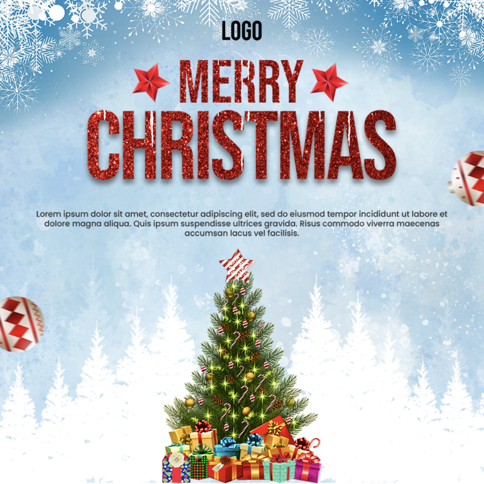 Happy Merry Christmas poster template design for social media Xmas greeting card background psd