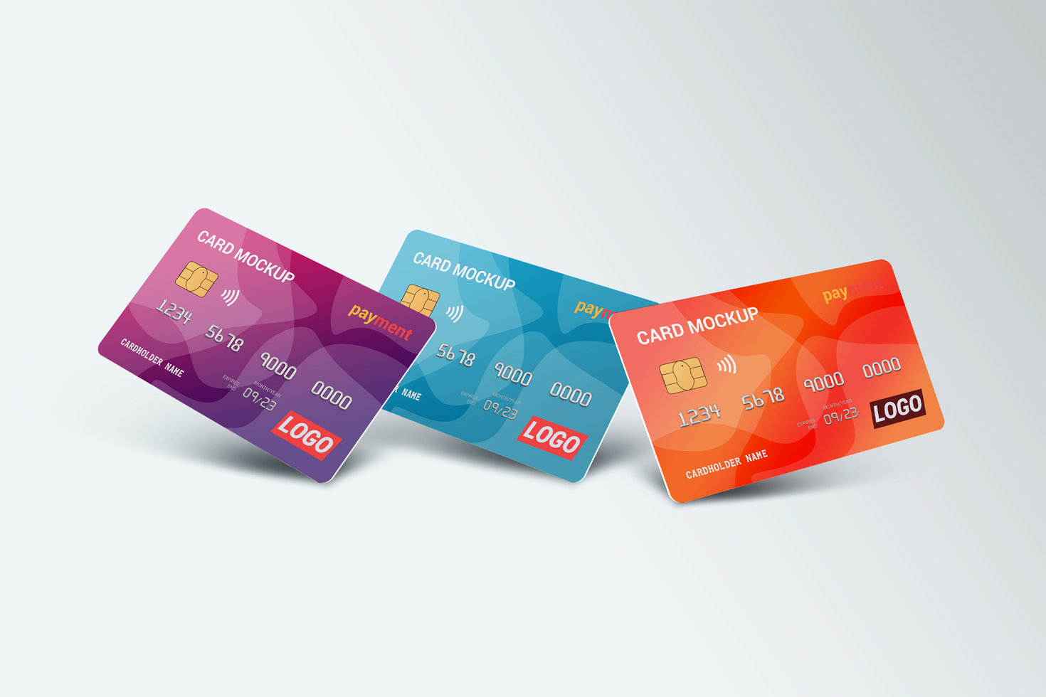 Three Smart card, Debit Card Mockup Template psd