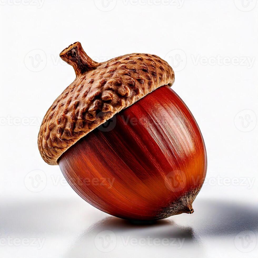 Close up of an acorn, isolated in white background photo