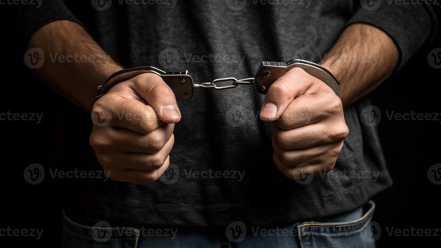 Arrested by handcuffs in the male hands. . photo