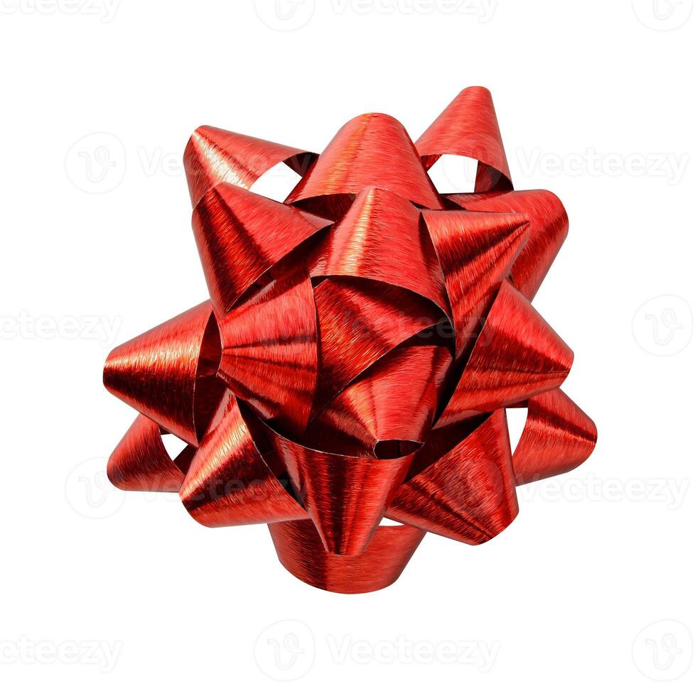 Wrapping red bow ribbon on white background photo