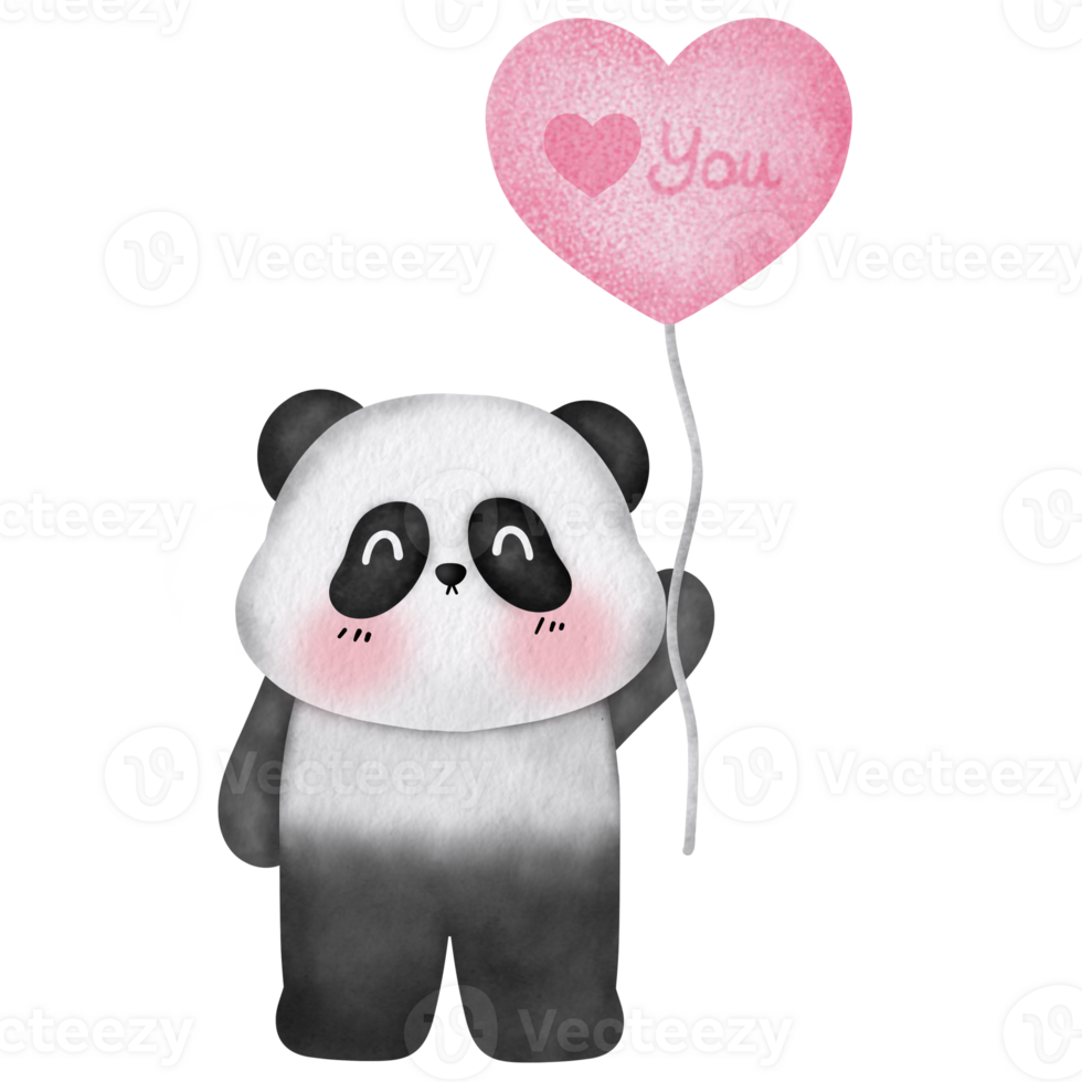 Cute Panda Holding Love Balloon Illustration png
