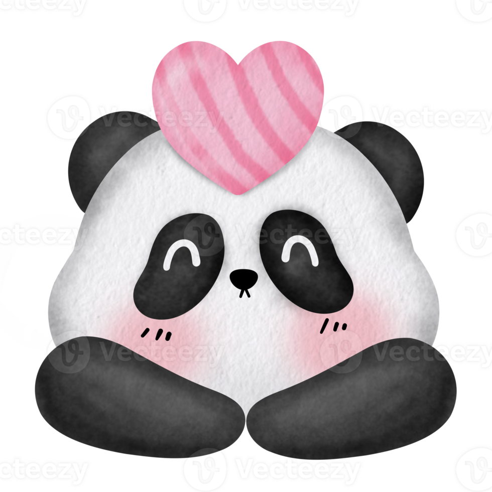 Cute Panda with Hearts Illustration png