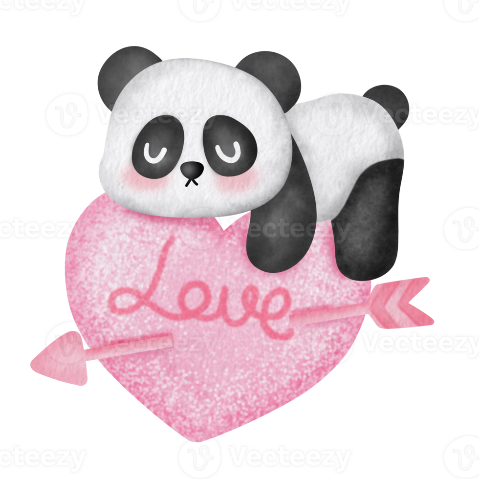 Cute Panda on Heart with Love Arrow png