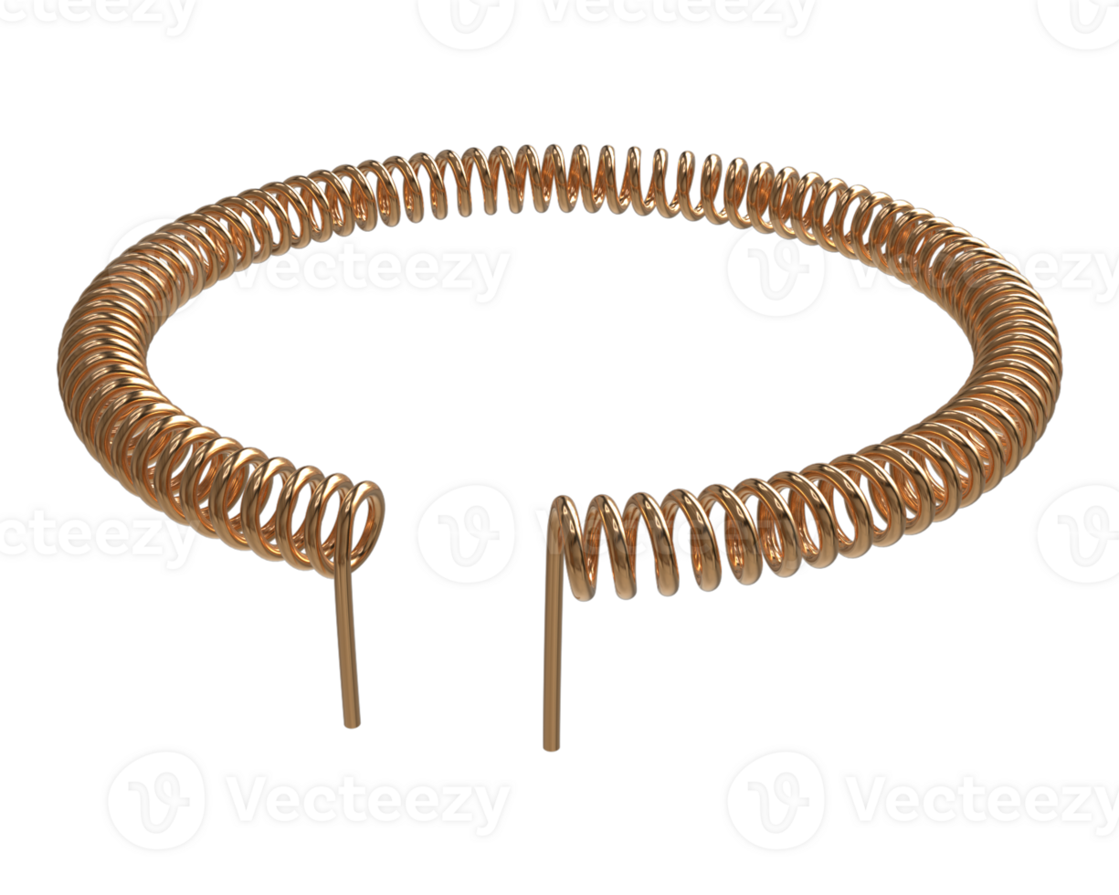 3D copper Induction heating coil, electric electronics part instrument for engineering assembling, or repair on transparent background png