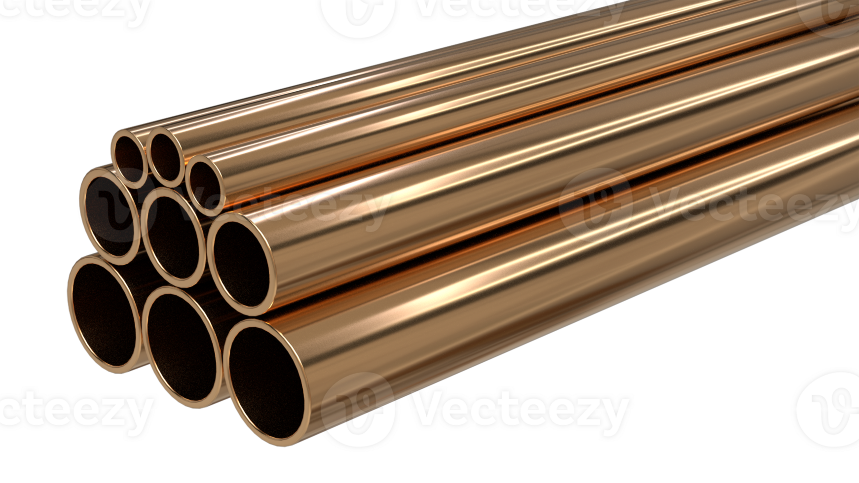 Realistic 3D copper metal tube type pipe high quality rendering for plumbing Industry png
