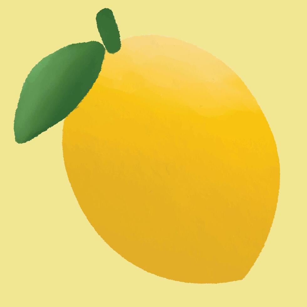 A hand drawn yellow lemon with a green stem and leaf vector