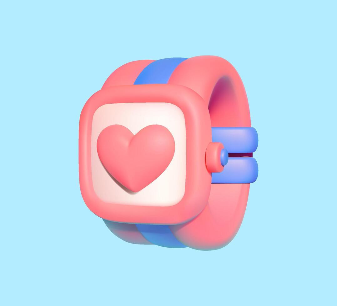3D Pink Smartwatch with Heart Icon vector
