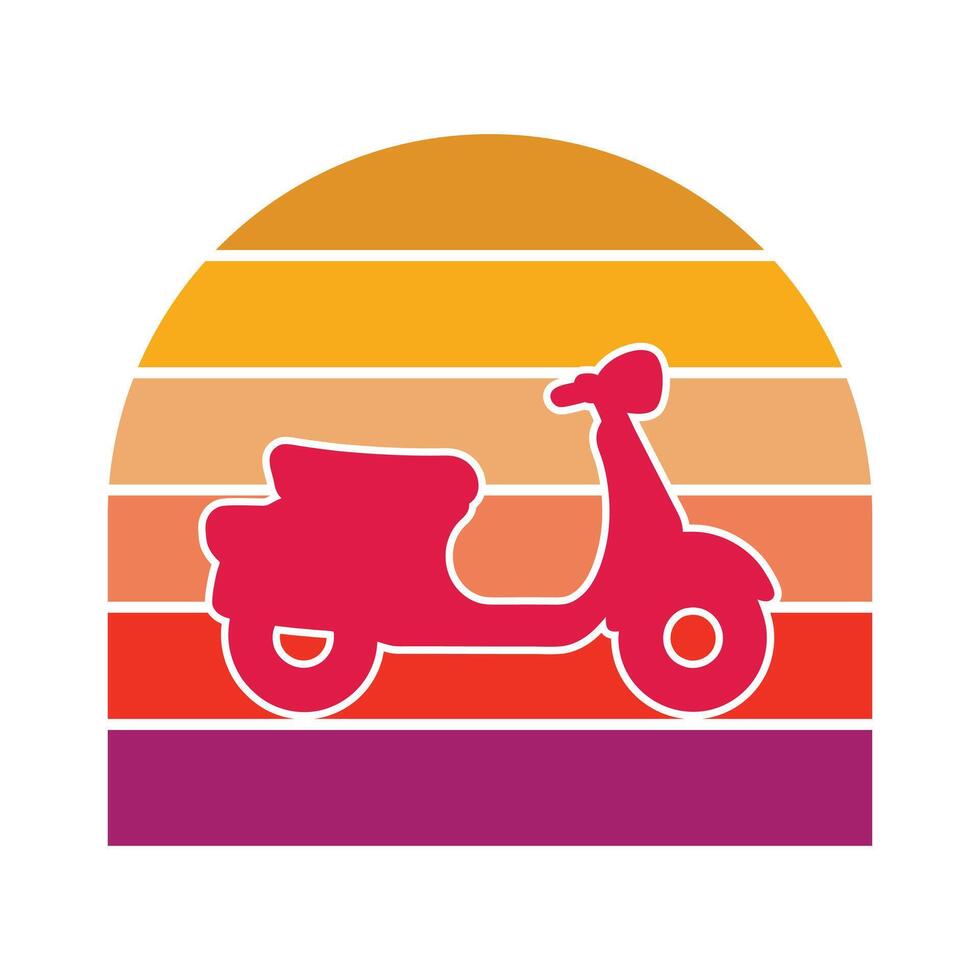 Bright Red Scooter with Vibrant Sunset Stripes Bold and Classic for Retro Designs vector