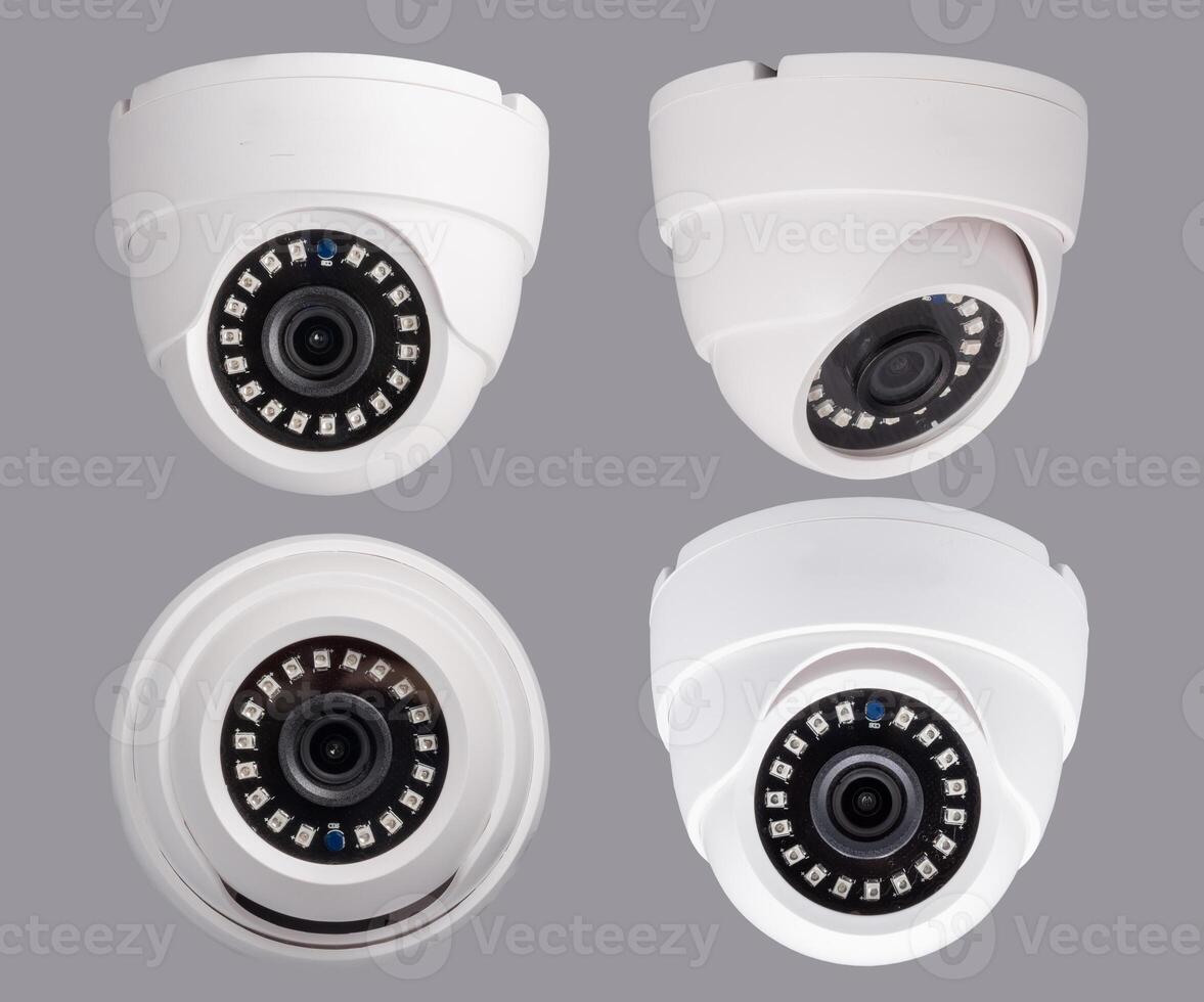 dome surveillance camera isolated on grey background in different projections photo