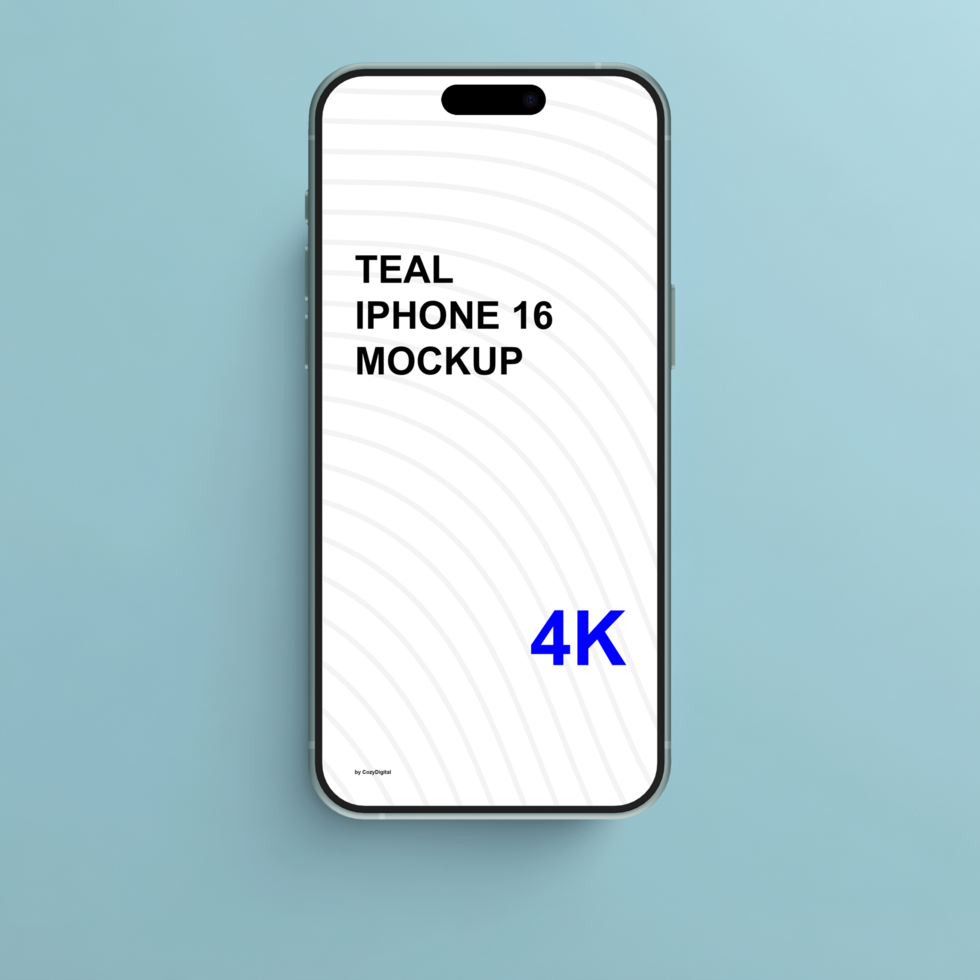 Teal smartphone mockup on light blue background psd