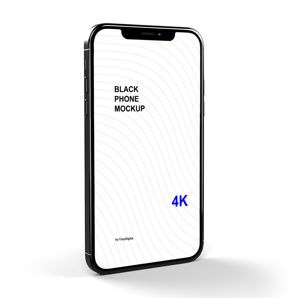 Black smartphone mockup on white background. Shadow psd