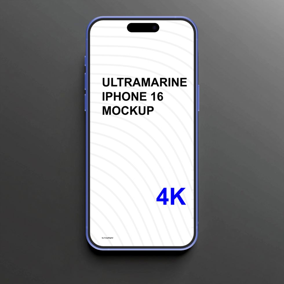 Ultramarine smartphone mockup on black background. Minimalist psd