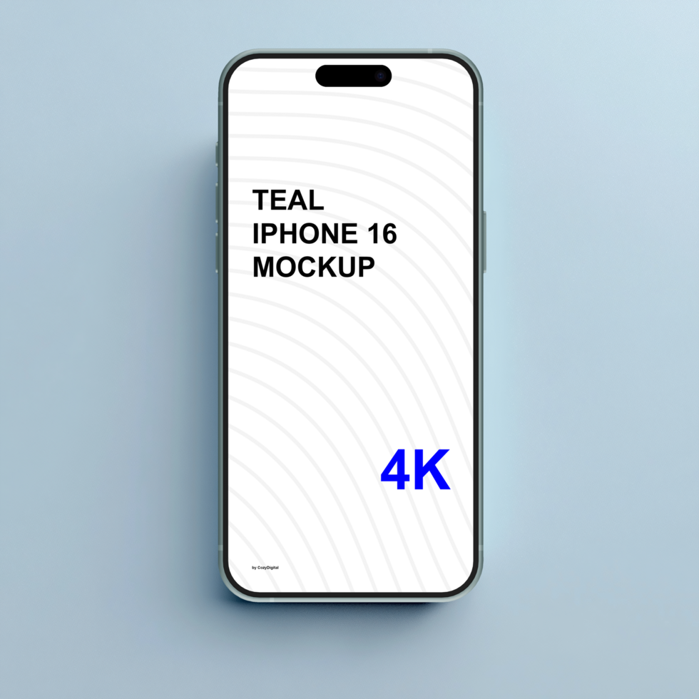 Teal smartphone mockup on cyan background psd