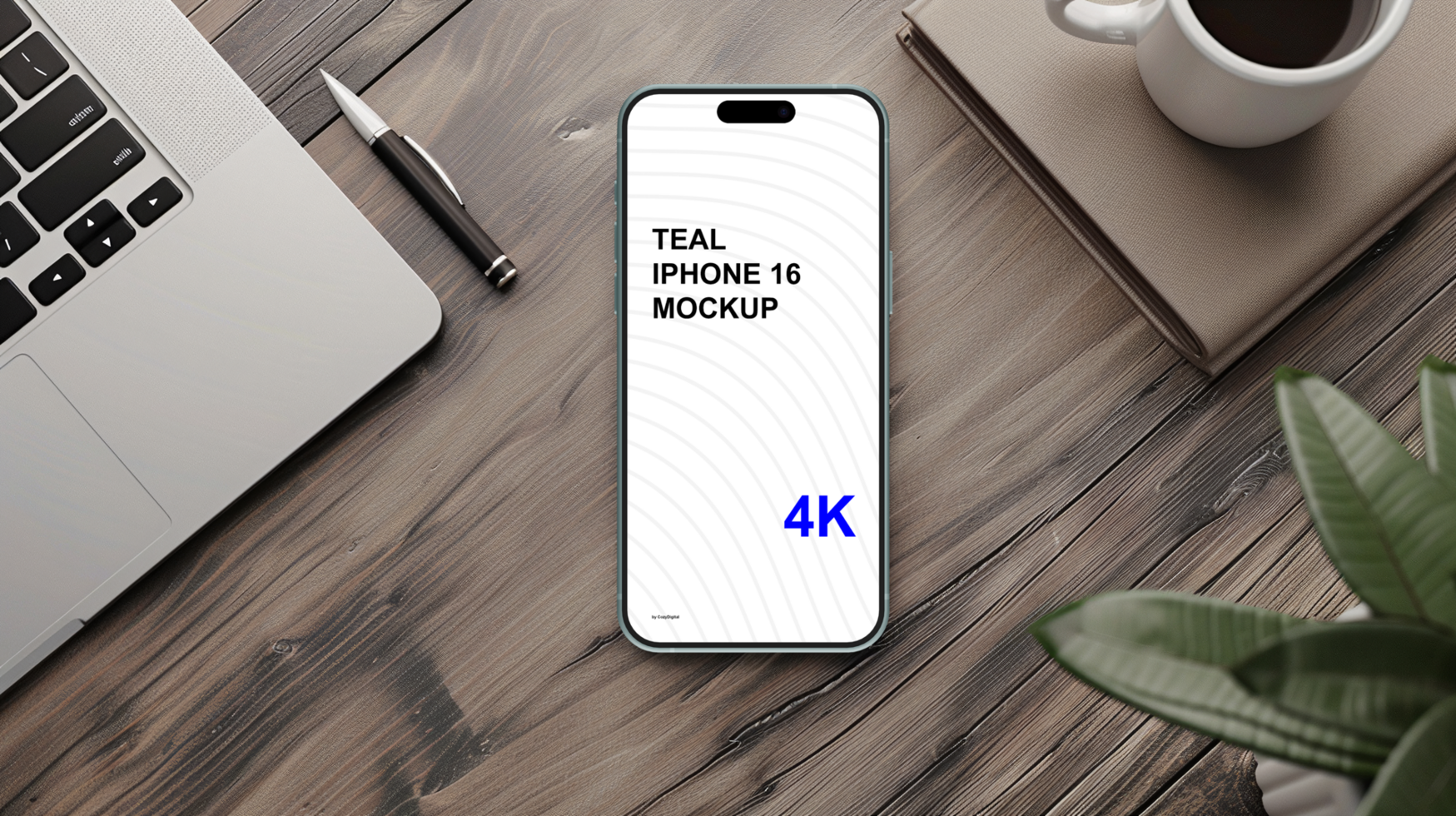 Teal smartphone mockup on wooden table psd