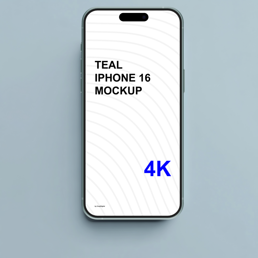 Teal smartphone mockup on blue background. Minimalist psd