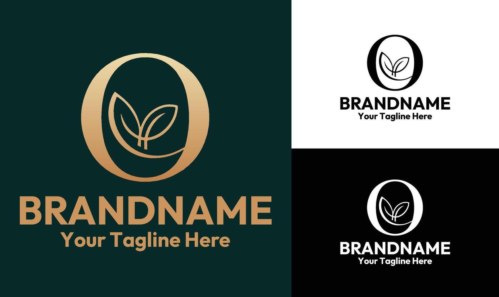 Elegant Organic Food Logo Design with Letter O and Leaf Design vector