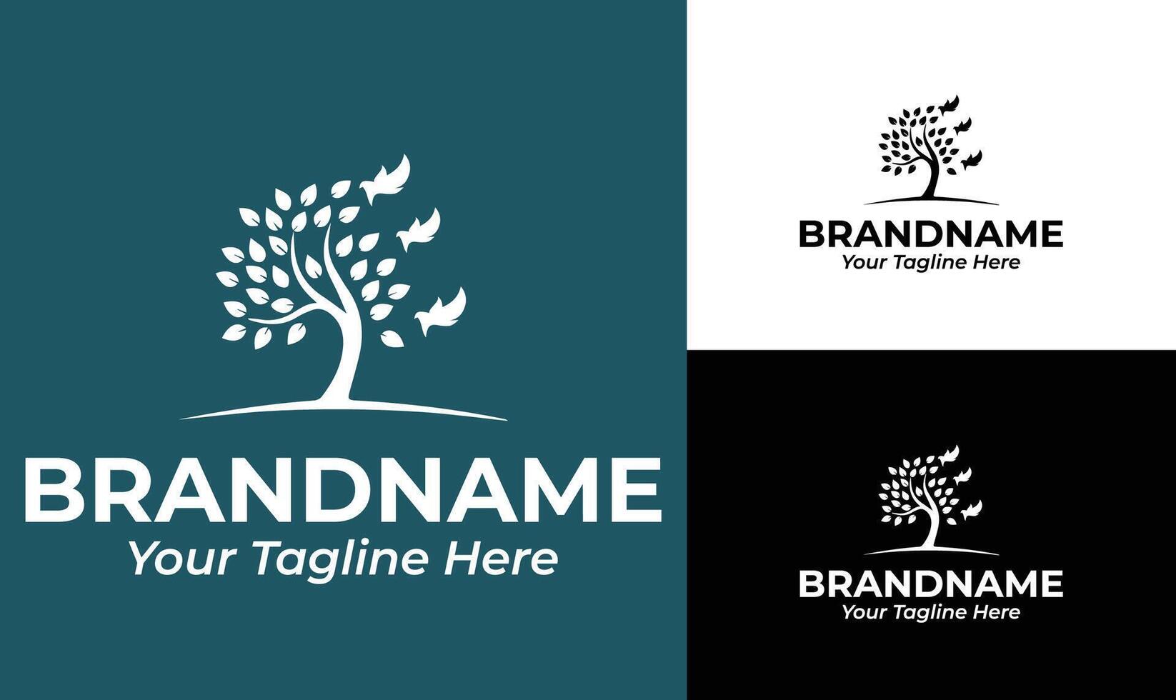 Nature-Inspired Tree Logo Design with Birds for Wellness and Eco Branding vector