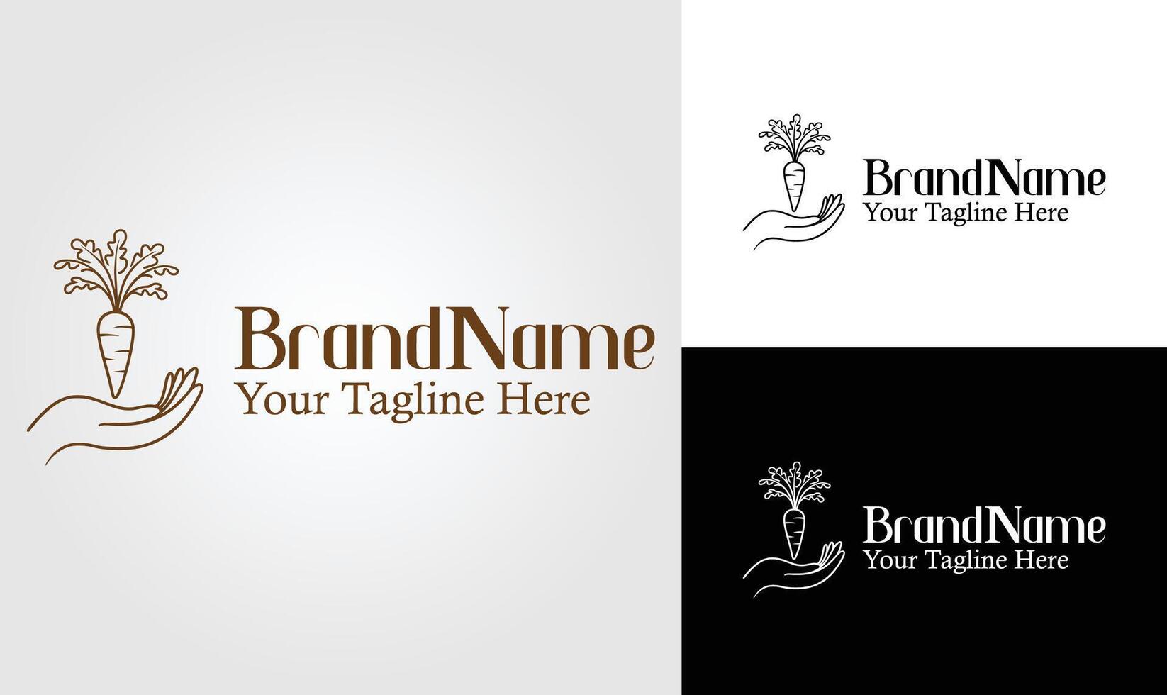Organic Food Logo Design with Carrot and Hand Design vector