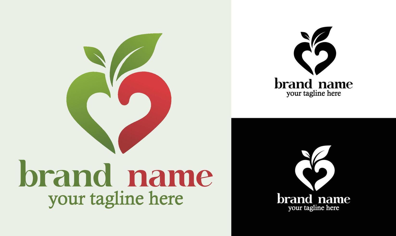 Sleek Organic Food Logo Design Template with Heart and Leaf Design for Restaurants, Grocery Shops, Organic brands vector