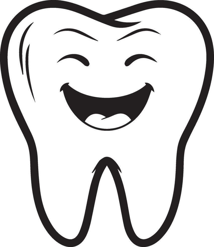 A minimalist 2D drawing of a smiling tooth with a white background and a black outline. vector