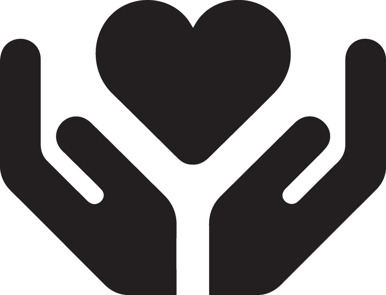 A black and white icon of two hands holding a heart. vector