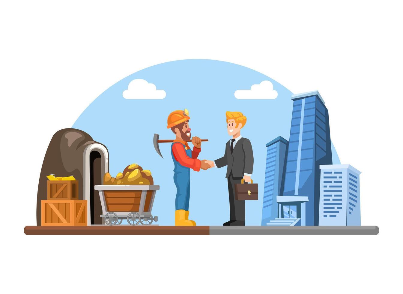 Businessman and Miner Worker Handshake Teamwork Concept Illustration vector