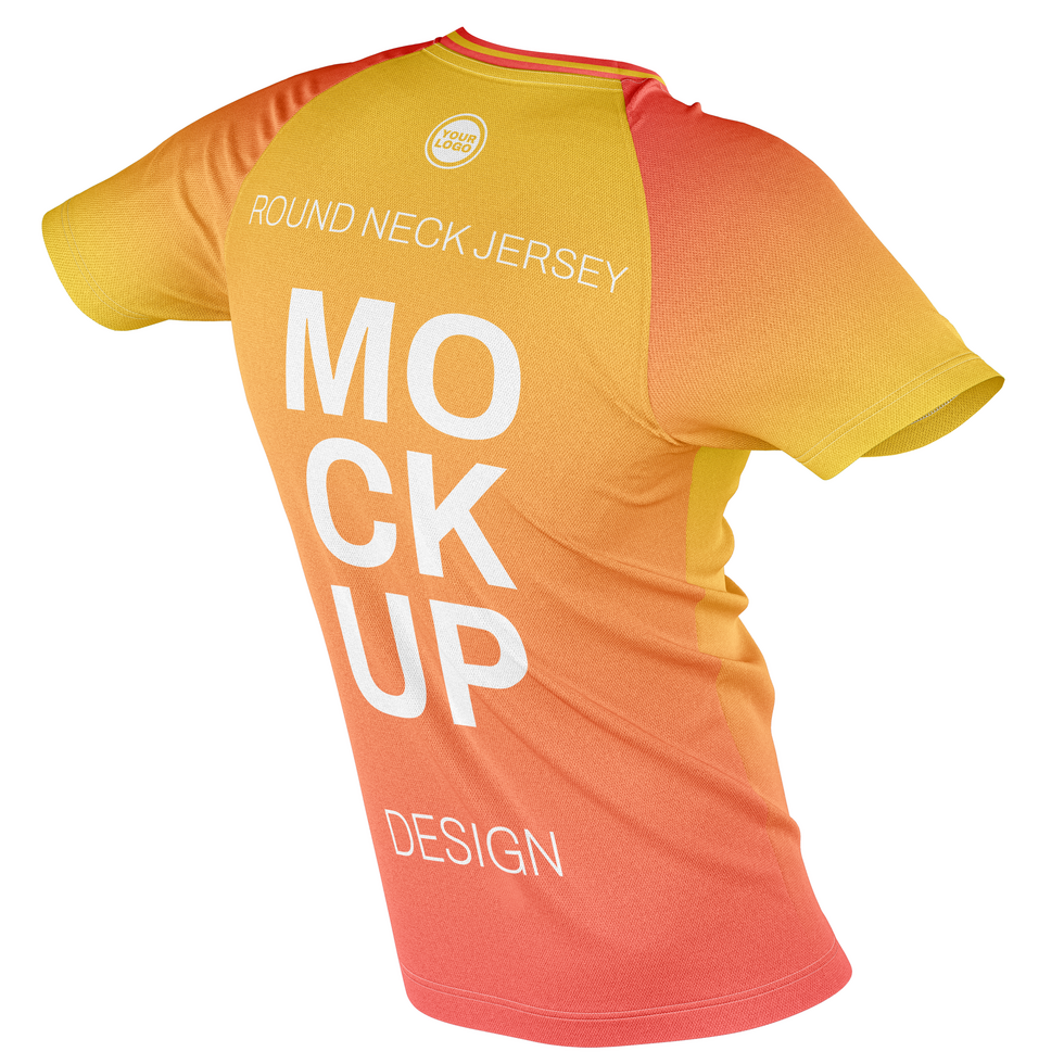 Back halfside view Round neck raglan short sleeve tshirt jersey mockup psd