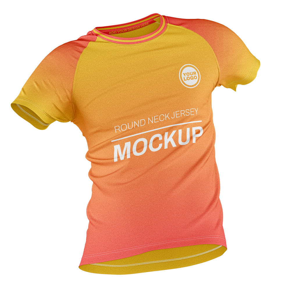 Round neck raglan short sleeve tshirt jersey mockup Front view psd