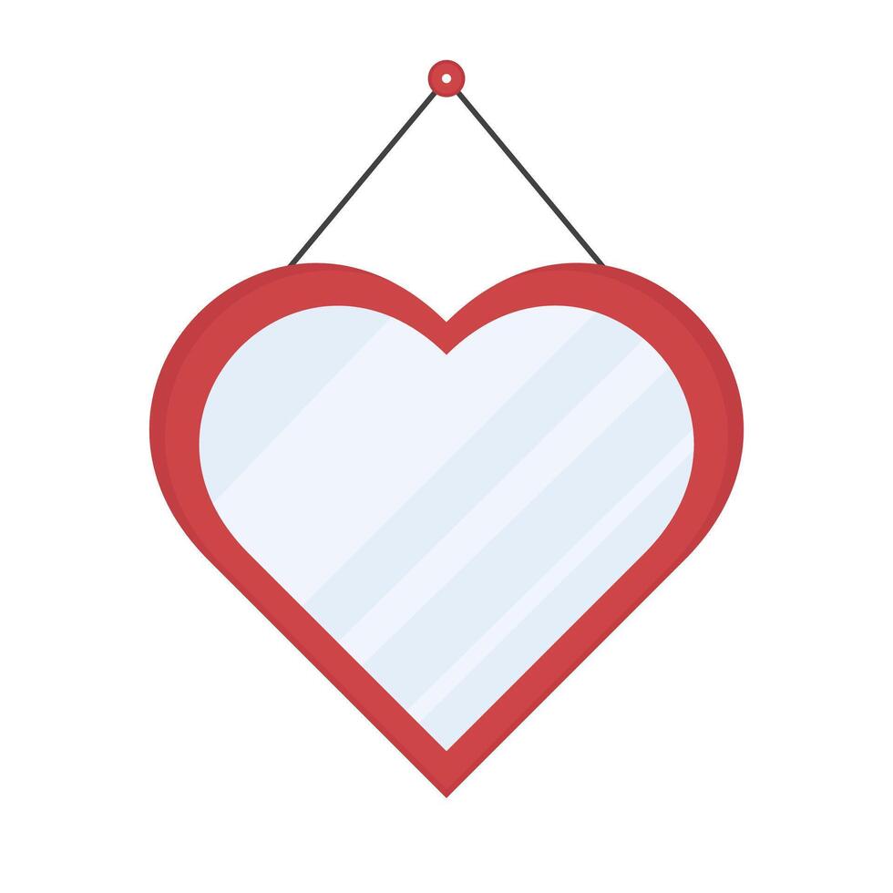 Heart shaped wall mirror. Flat illustration isolated on white background. vector