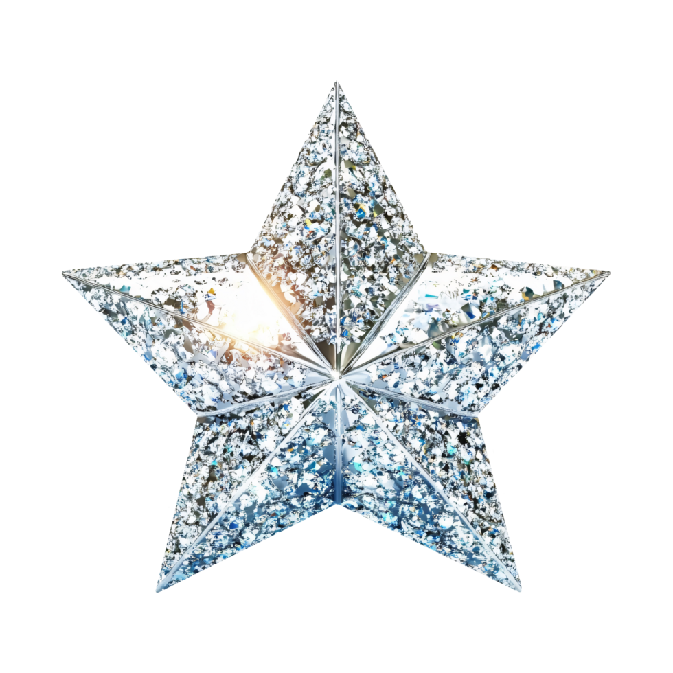 Sparkling star shaped diamond ornament with glitter effects, isolated on transparent background png
